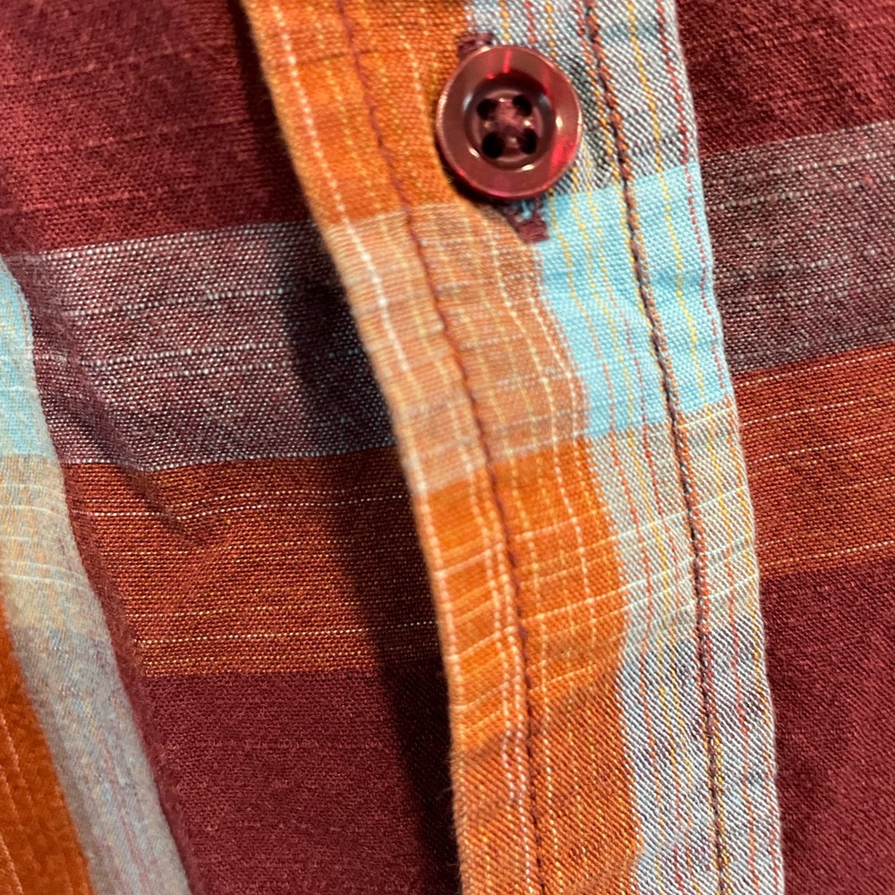 prAna Ecto SS Men’s XL short sleeve Button up plaid western shirt burgundy blue - Picture 4 of 8